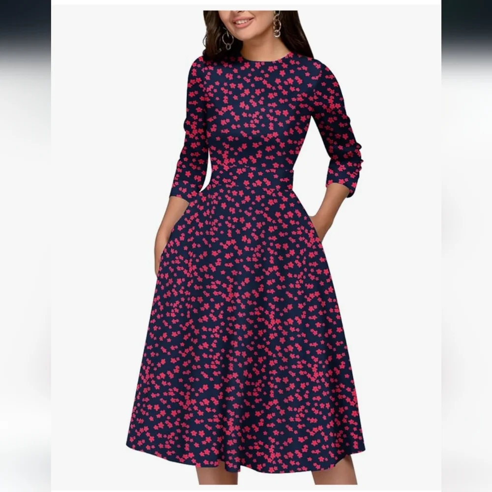 Simple Flavor Floral Midi Dress In Red And Blue - Picture 1 of 6
